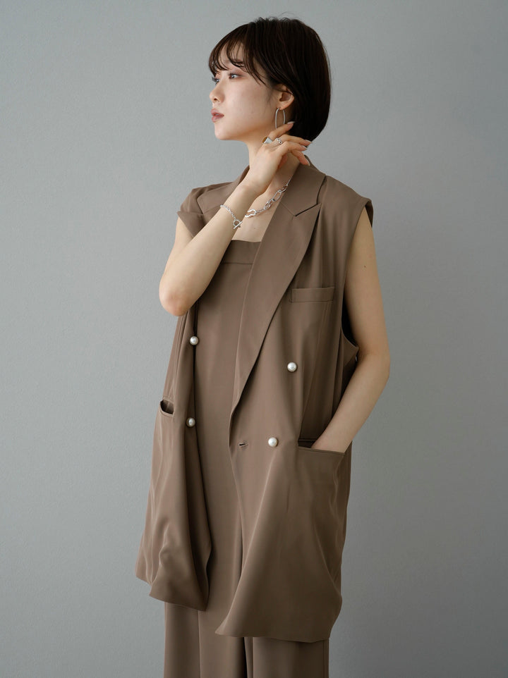[Pre-order] Pearl button tailored jacket vest/mocha