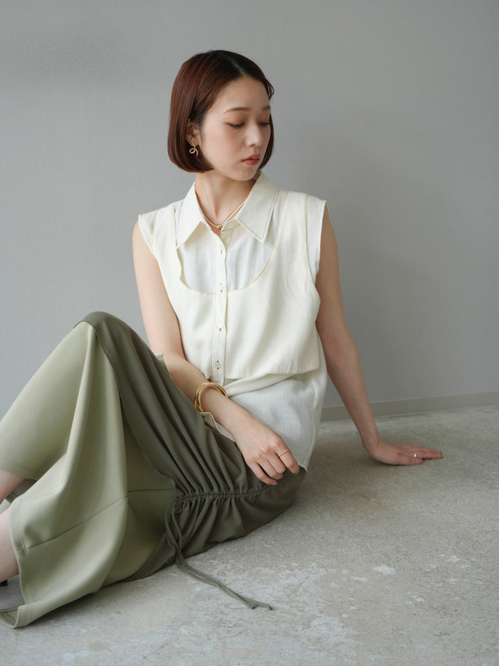 [予約]ステッチシアーレイヤードデザインブラウス/アイボリー