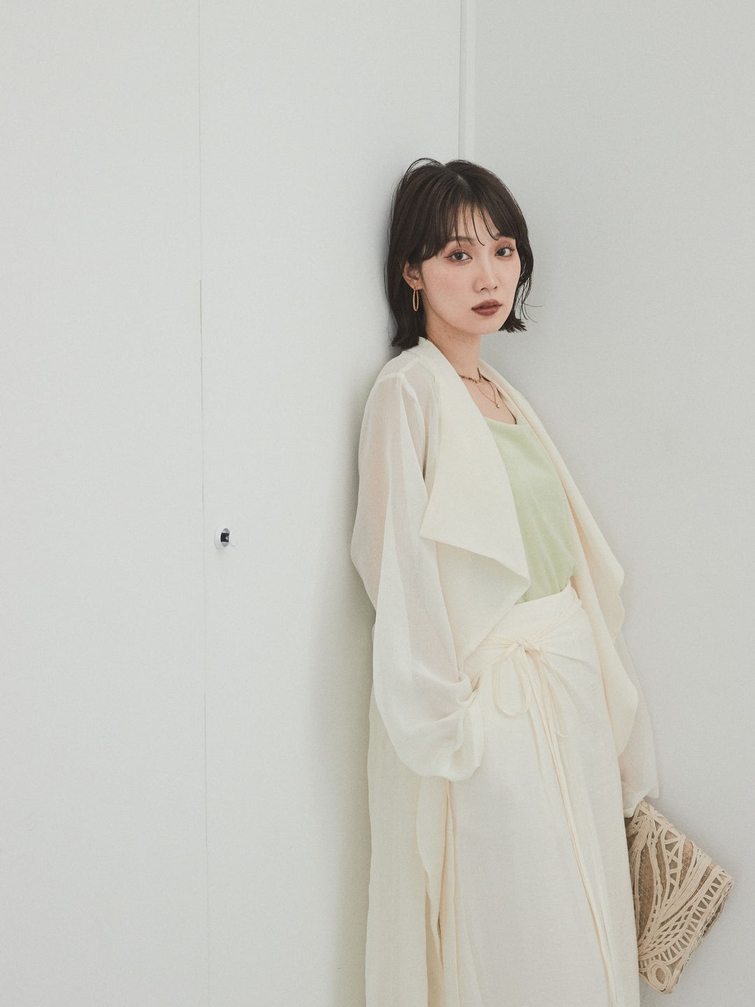 [SET] 方形天鵝絨背心 + 透視長版夾克（2 套）