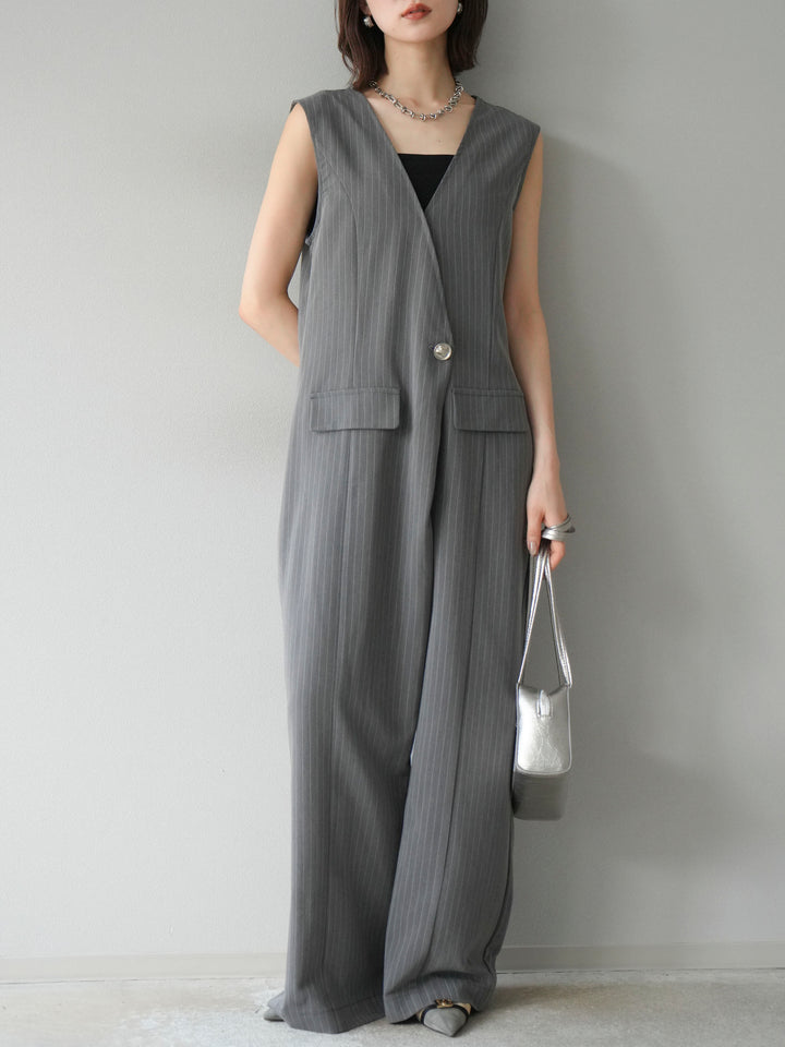 [予約]ストライプラップデザインオールインワン/グレー