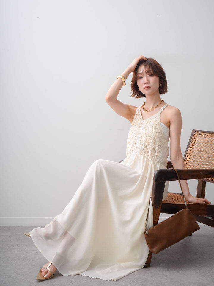 [予約]クロシェシフォンキャミワンピース/ivory