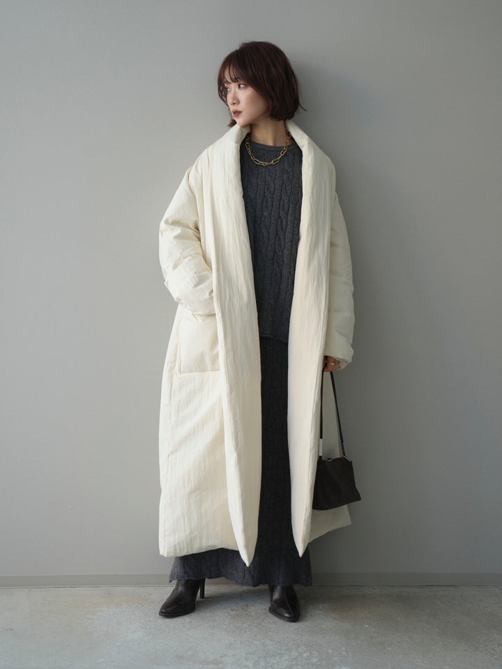 [SET]ストール付ケーブルニットプルオーバー&ロングスカートSET UP+ロングダウンコート(2set)