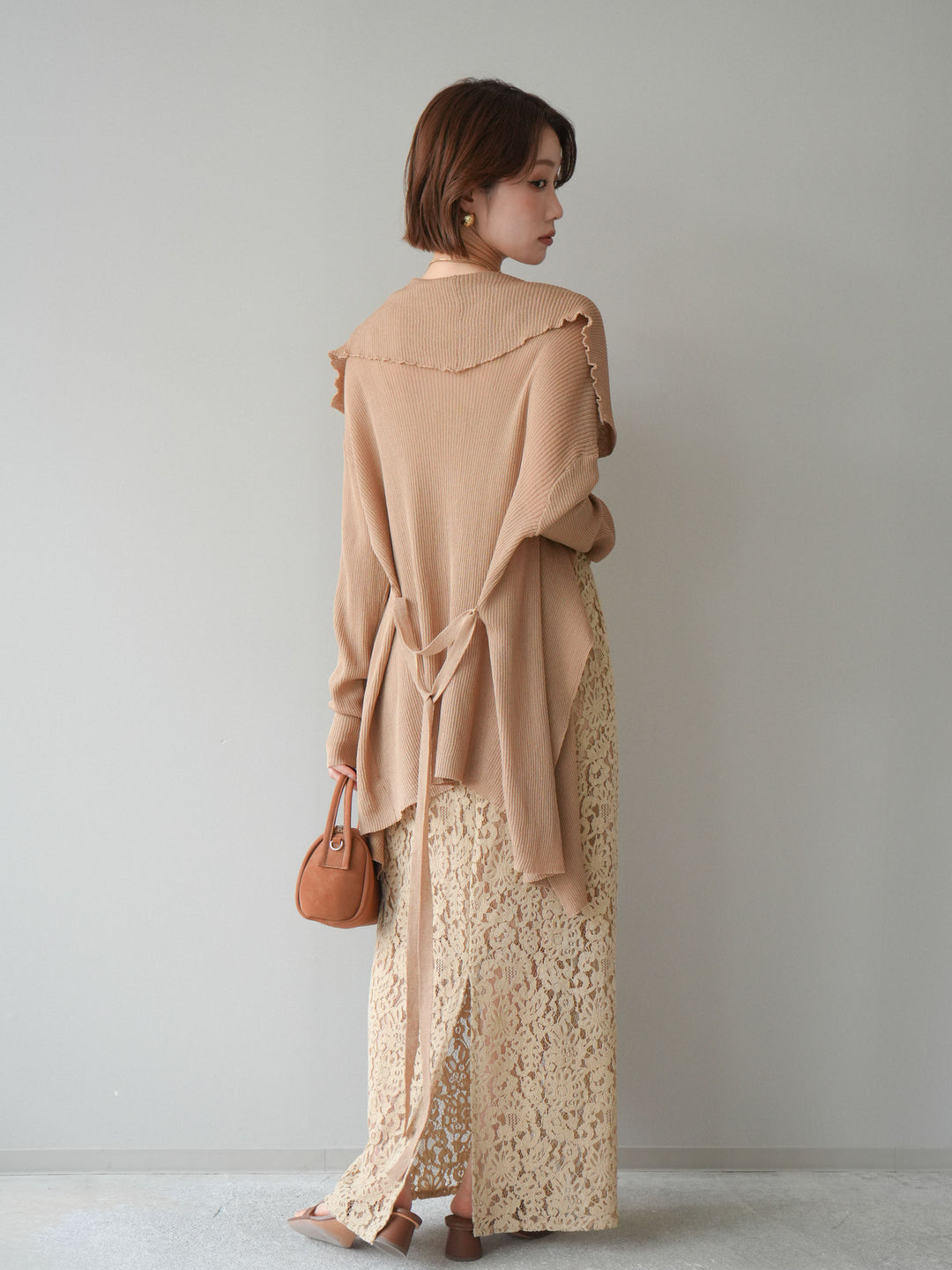 [SET]ドレープリブニットガウン+フルレースキャミ＆IラインスカートSET UP(2set)