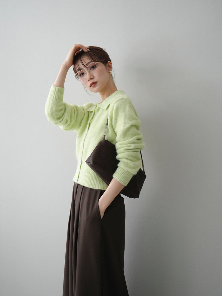 [SET]モヘア衿付きボタンプルオーバー+テープベルトタックバギーパンツ(2set)