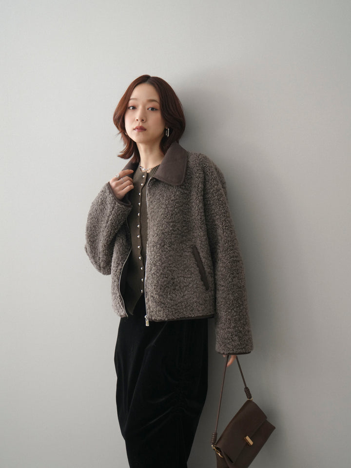 [予約]スエード襟ボアショートジャケット/brown