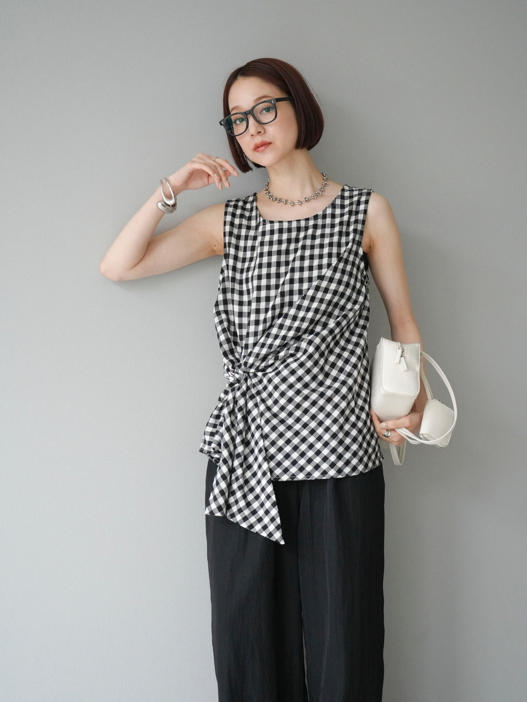 [SET] 前裹式無袖上衣+麻質下擺回型寬褲（2件組）