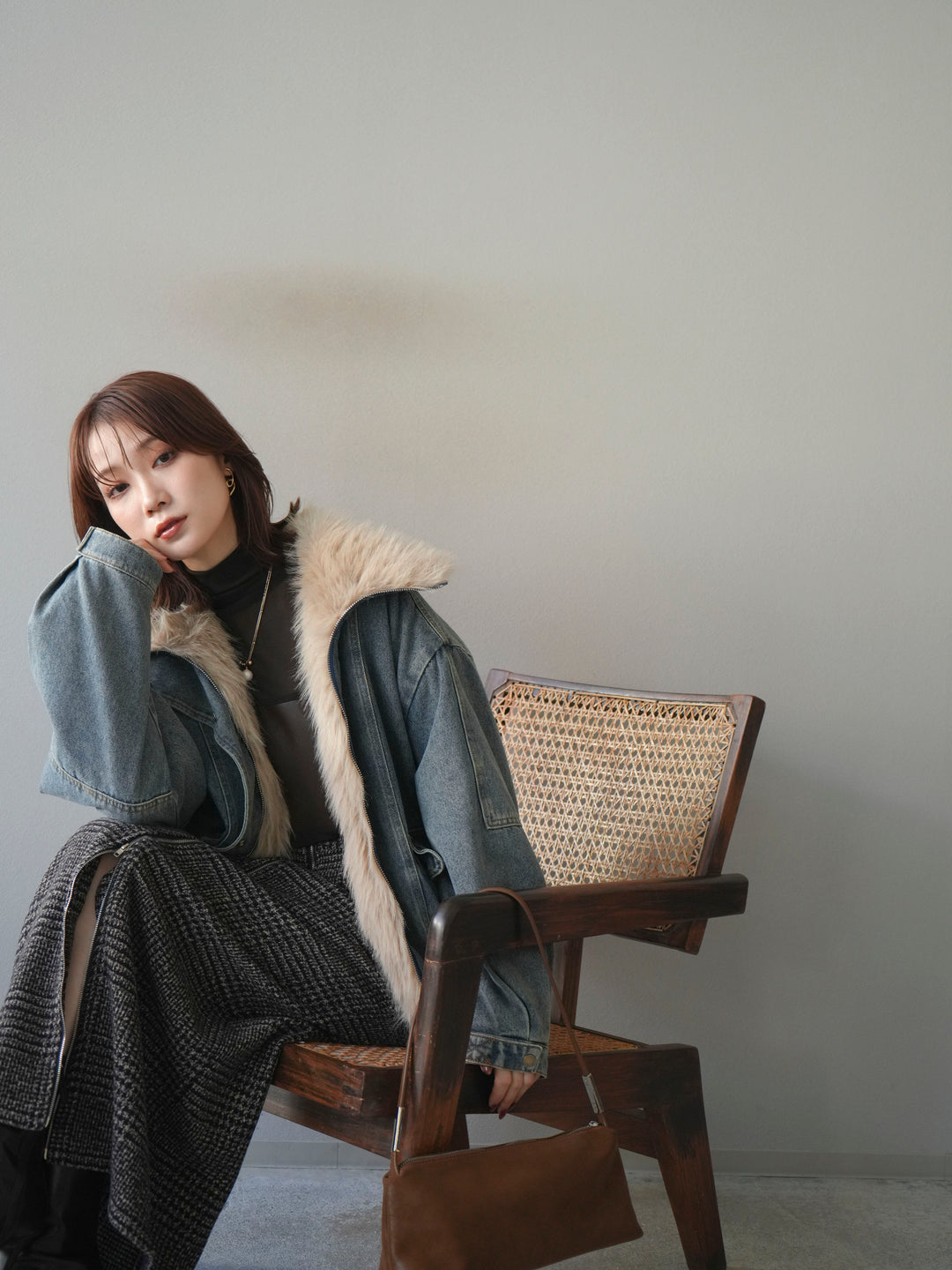 [SET]デニムxファーブルゾン+選べるアクセセット(2set)