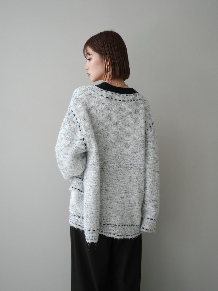 [SET]ブークレハンドステッチニットカーディガン+ベルトループデザインワイドパンツ(2set)