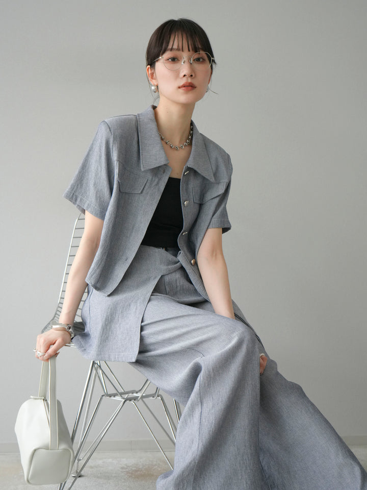 [SET]リネンタッチハーフシャツ＆ラップワイドパンツSET UP(2set)