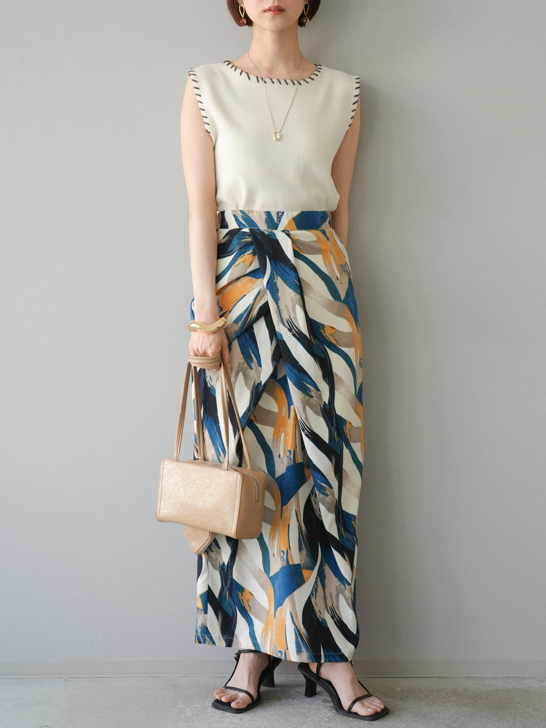 [予約]リネンタッチハンドステッチニットプルオーバー/アイボリー