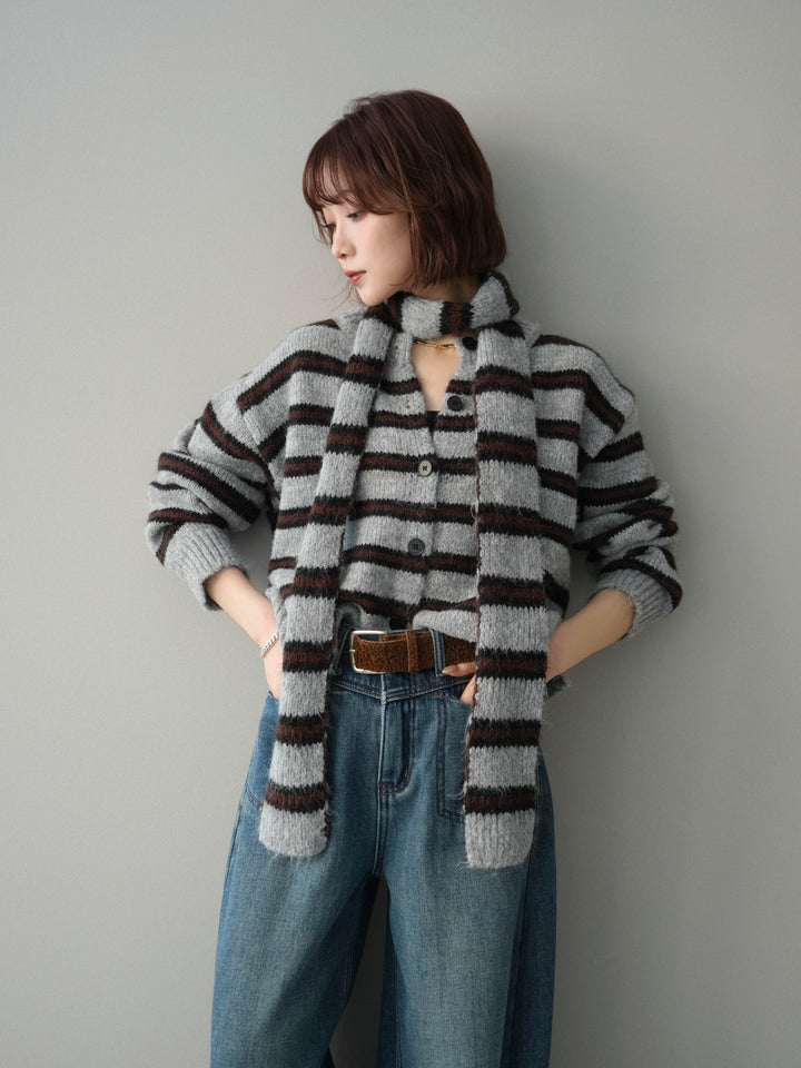 [SET]ボウタイ付きボーダーニットプルオーバー+ボウタイ付きボーダーニットプルオーバー(2set)