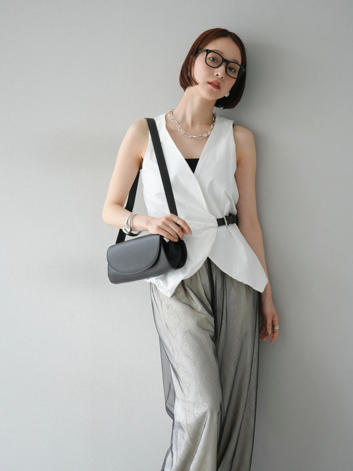 [SET]ベルトデザインバルーンブラウス+レースタックイージーパンツ(2set)