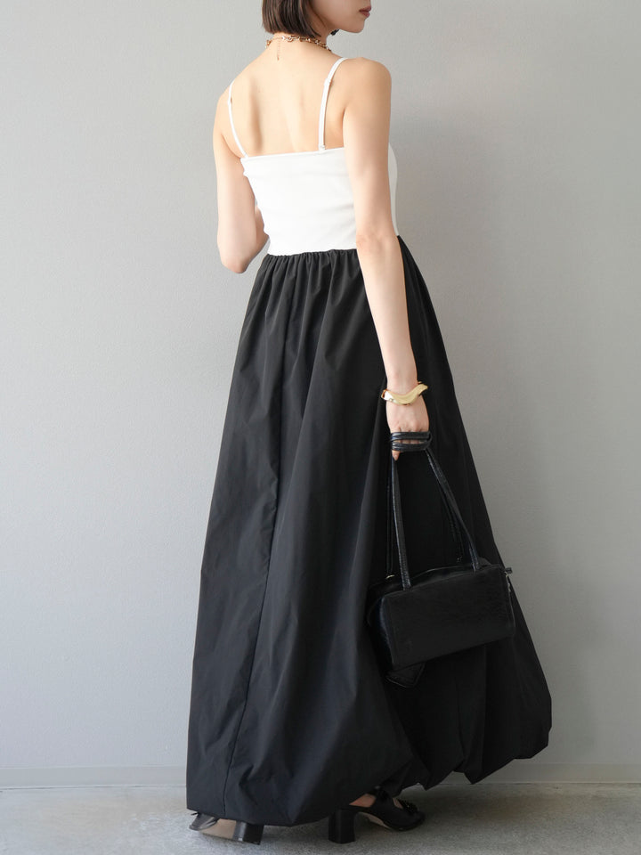 [予約]異素材ドッキングカップ付ベアキャミバルーンワンピース/オフブラック