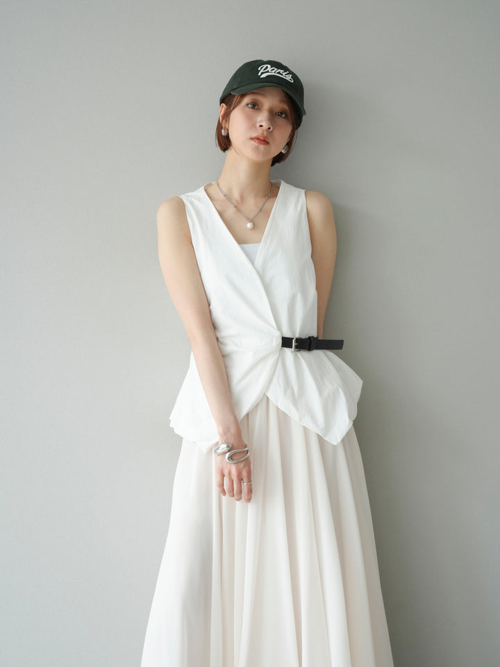 [予約]ベルトデザインバルーンブラウス/ホワイト