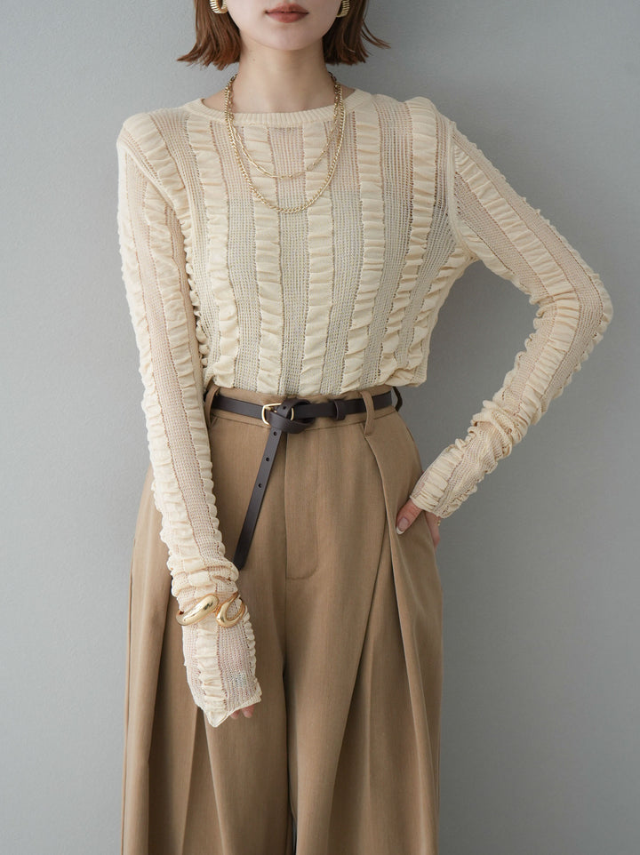 [予約]リネンタッチシャーリングニットトップス/アイボリー