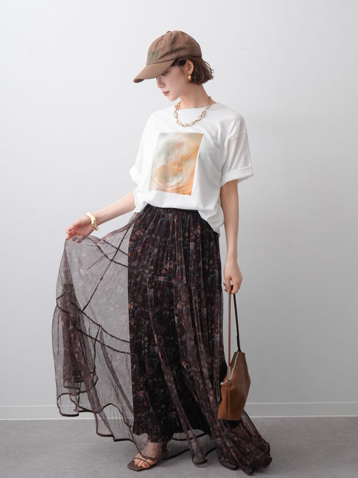 [SET]ニュアンスフォトTEE+フラワーチュールギャザースカート(2set)
