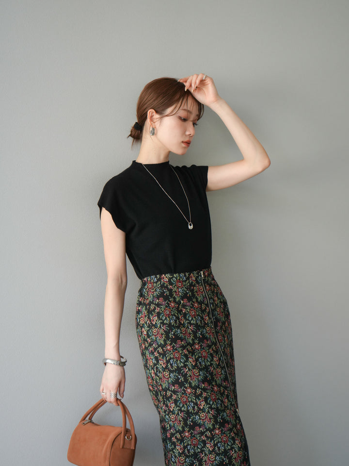 [予約]プチネックフレンチニットトップス/ブラック