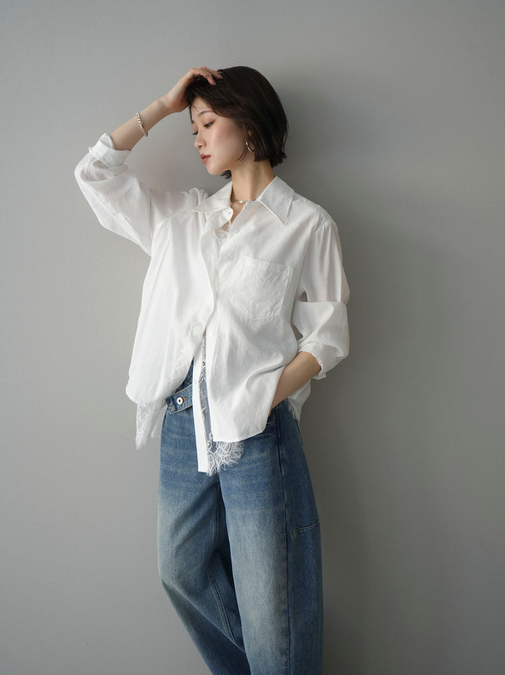 [SET]レイヤードデザイン裾レースブラウス+レイヤードデザイン裾レースブラウス(2set)