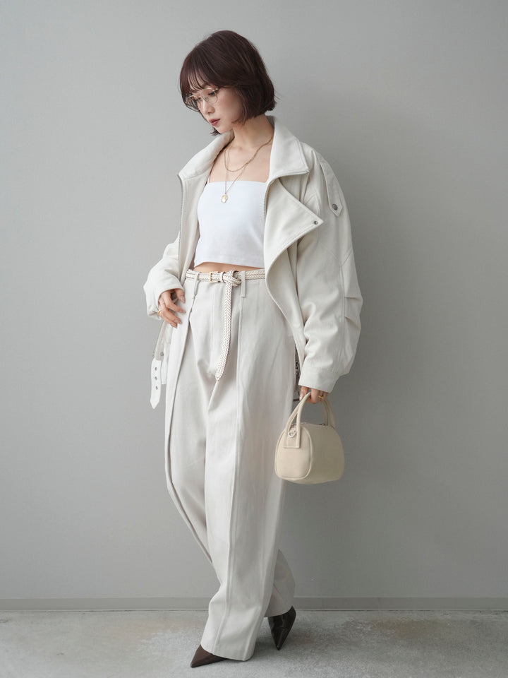 [SET]コーデュロイライダース裾レースブルゾン+コットンツイルカーブパンツ(2set)