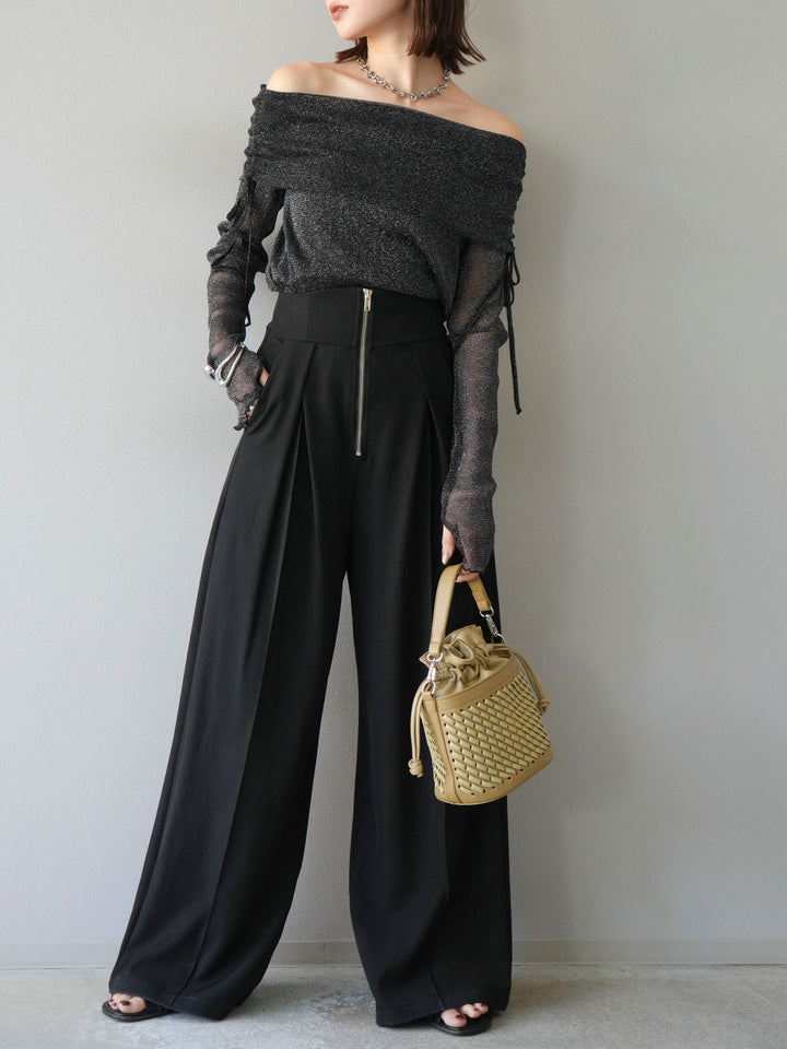 [予約]ラメシアーウィンガーホールオフショルトップス/ブラック