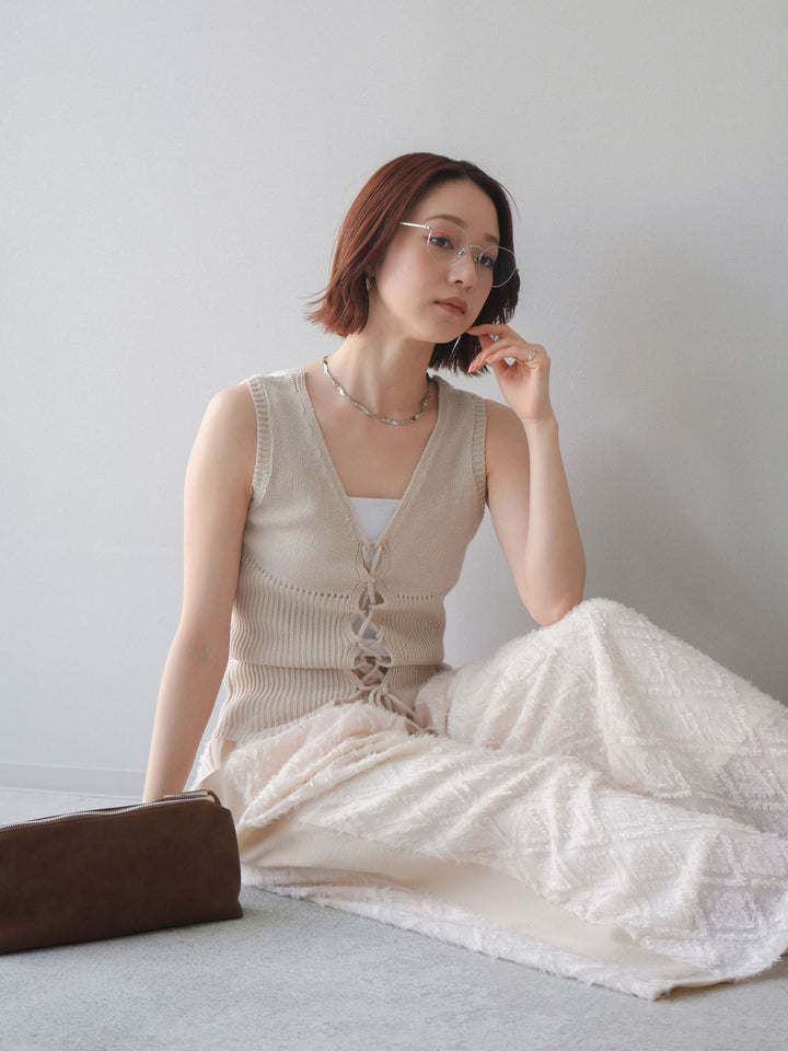 [予約]レースアップリブニットタンクトップ/beige