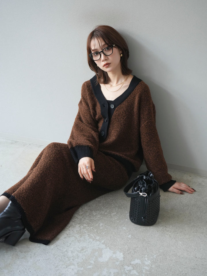[予約]ブークレバイカラーニットカーディガン/brown