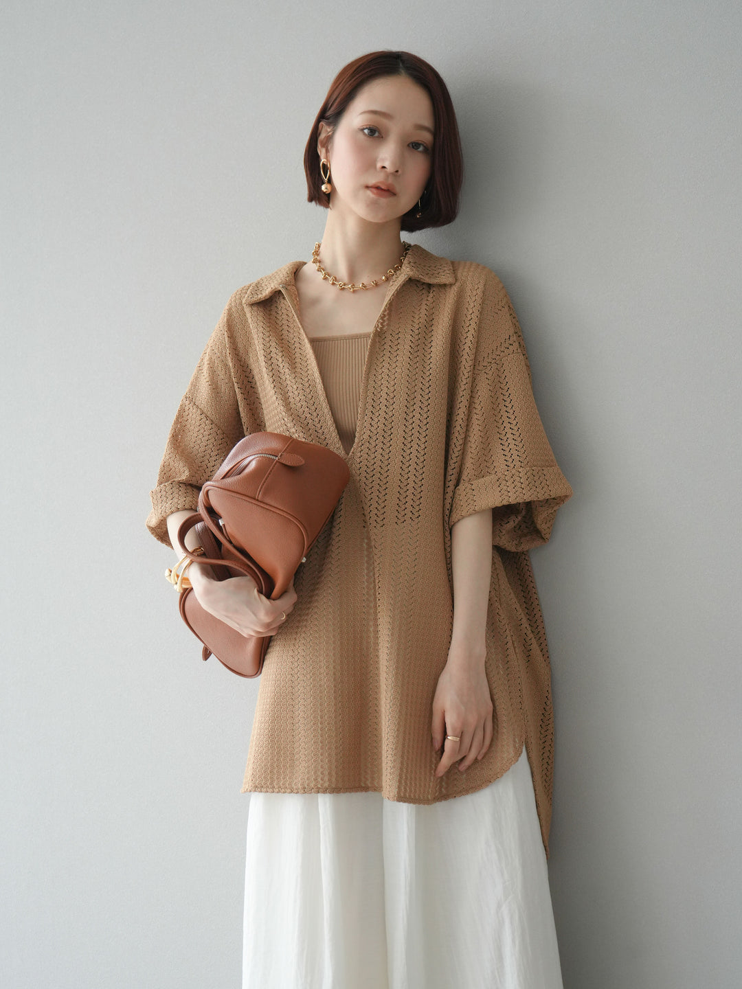 【預購】鏤空蕾絲兩用套頭衫/米色