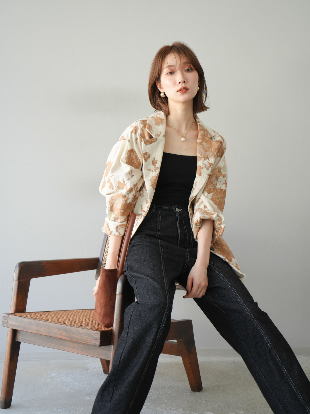 [予約]ジャガードカットオフジャケット/ベージュ