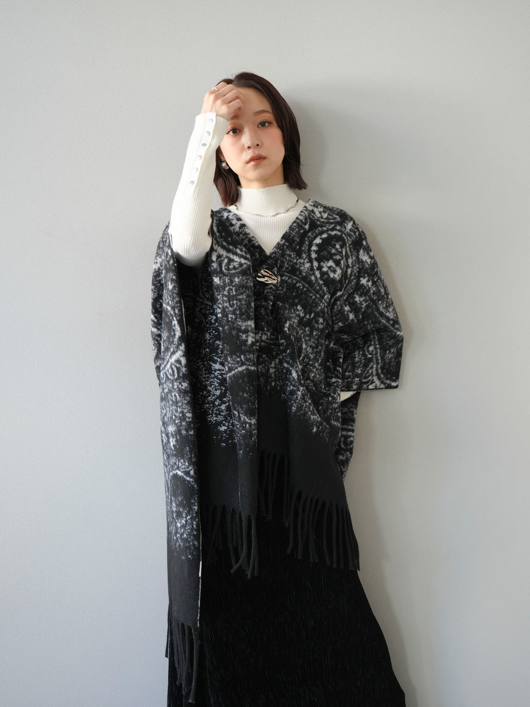 [SET]アブストラクト柄ストールポンチョ+選べるアクセセット(2set)