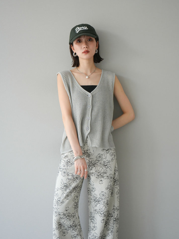 【預購】華夫格針織背心/灰色