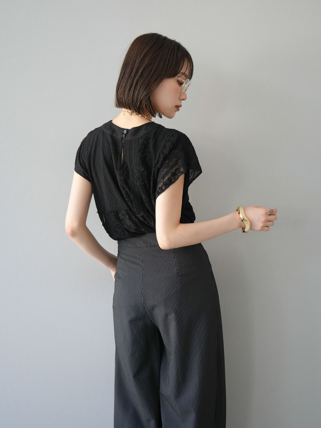 [予約]パッチワークレースフレンチプルオーバー/ブラック