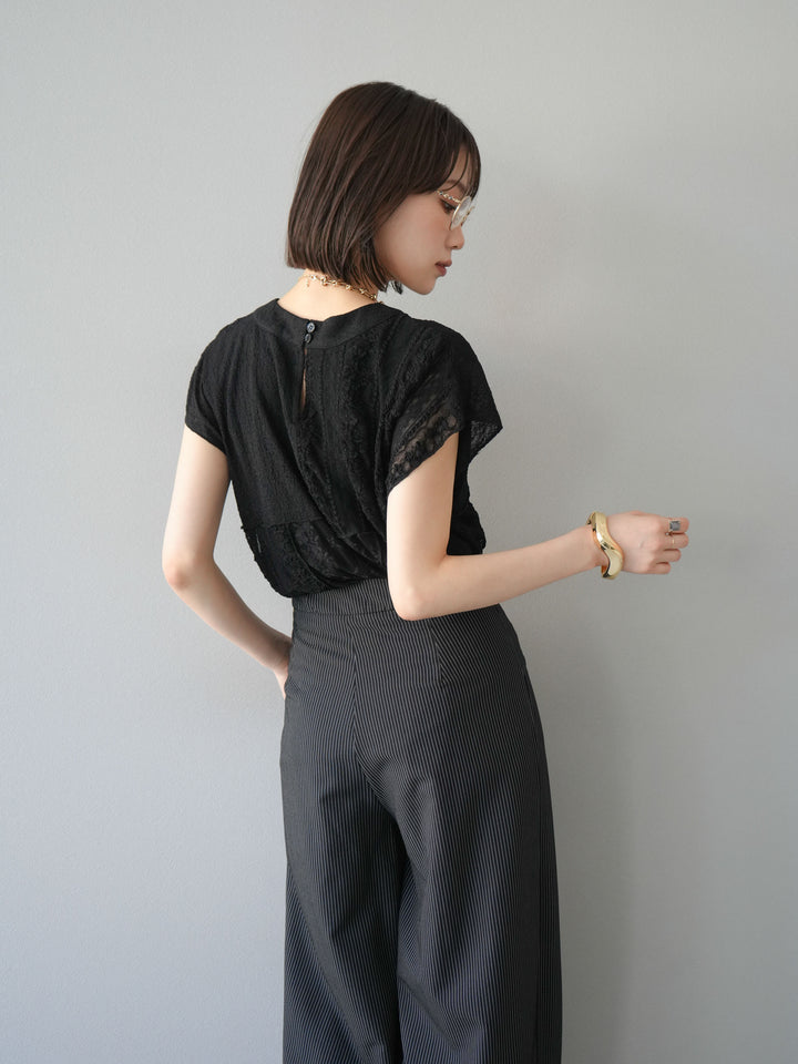 [予約]パッチワークレースフレンチプルオーバー/ブラック