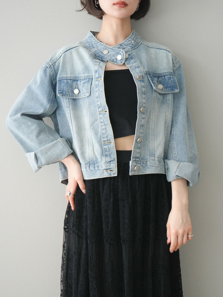 [予約]スタンドカラーコンパクトデニムジャケット/lightblue