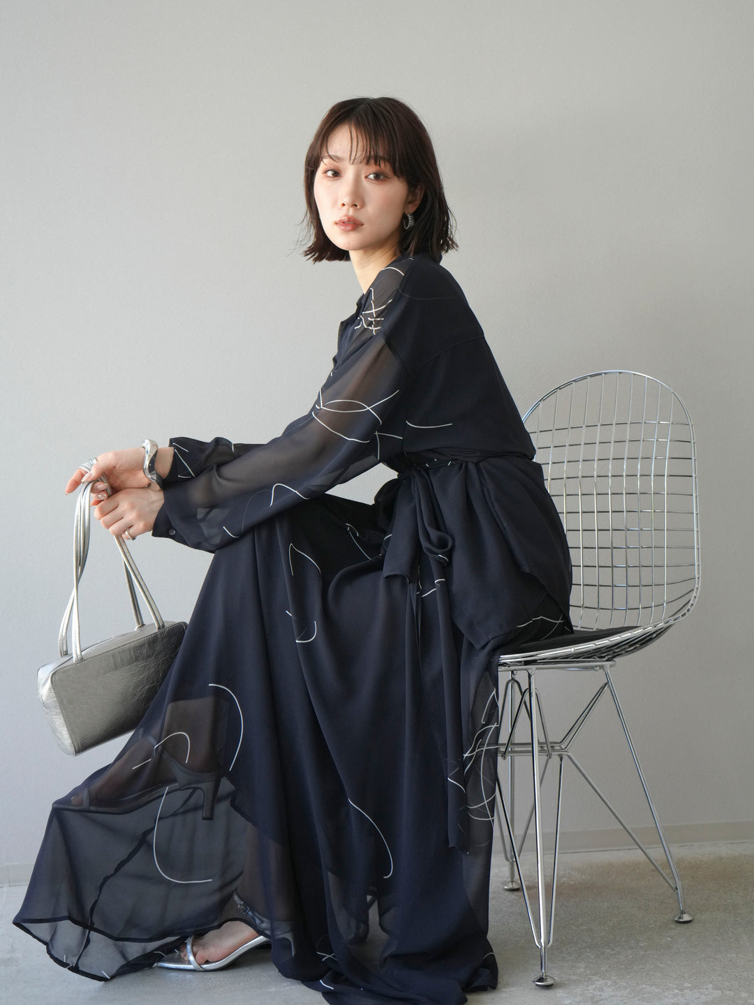 [SET]ペンタッチシフォンキャミワンピース+ペンタッチシフォンシャツ(2set)