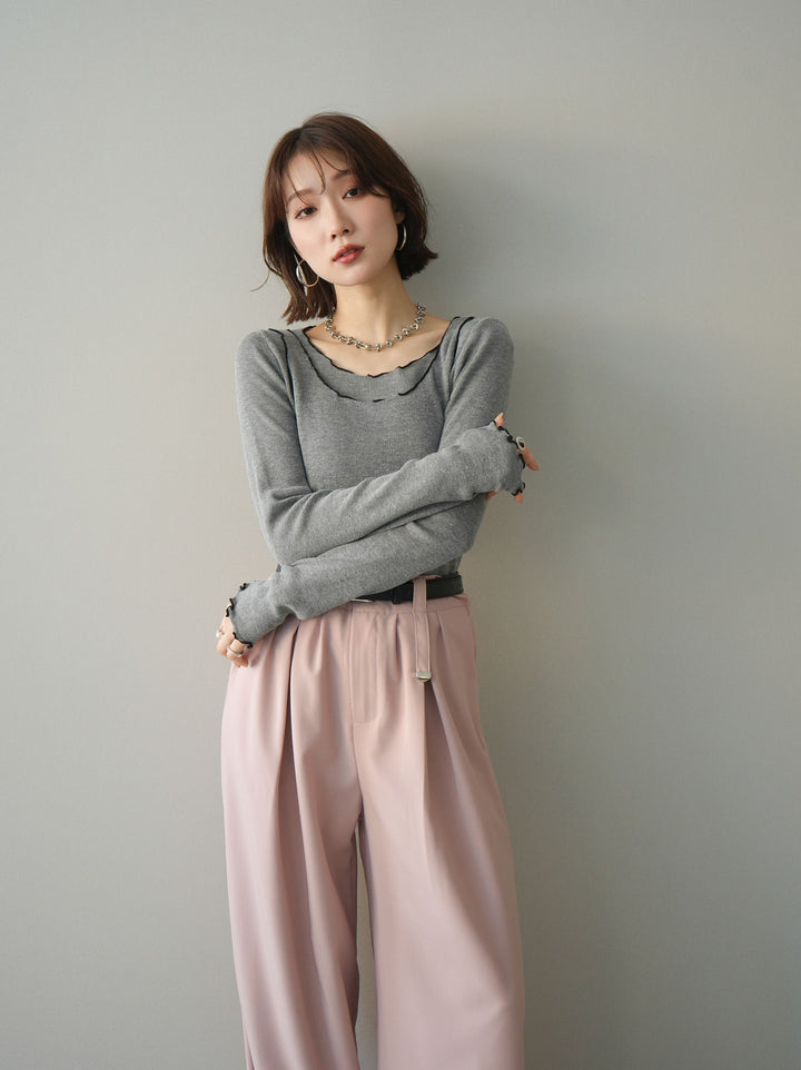 [SET]バイカラーメローアンサンブルシアーニットトップス+選べるアクセセット(2set)