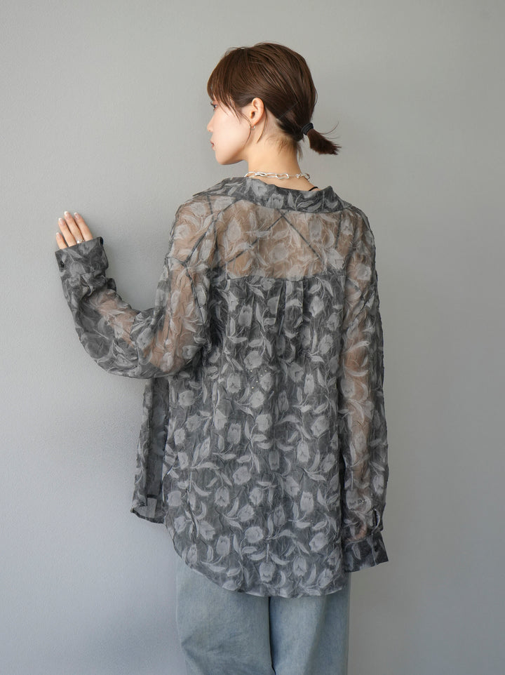 [Pre-order] Tulip Jacquard Sheer Shirt/Black