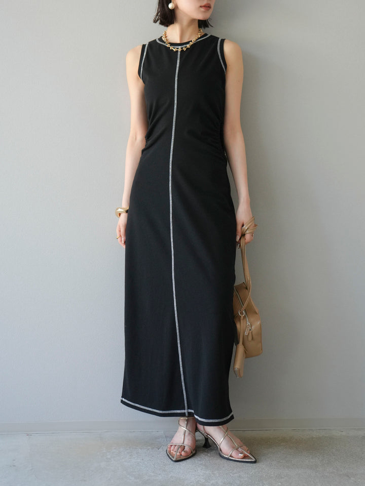 [予約]ウエストオープンステッチカットワンピース/ブラック