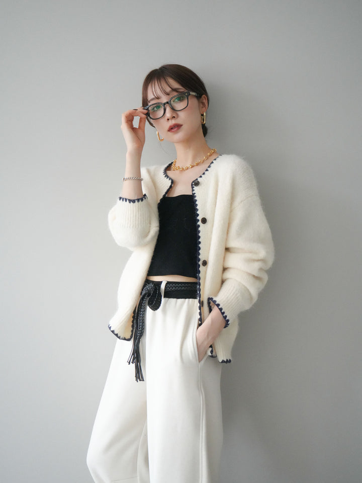 [SET]三角ステッチニットカーディガン+選べるアクセセット(2set)