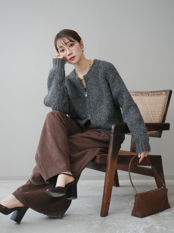 [予約]MIXヤーンモヘアタッチZIPニットカーディガン/gray