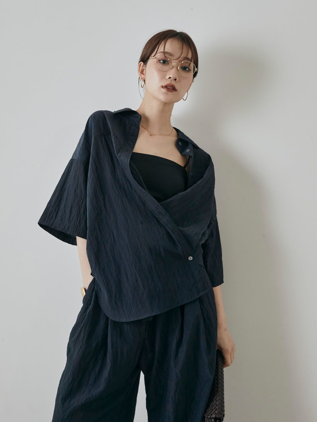 [予約]2WAYナイロンワッシャーハーフシャツ/ネイビー