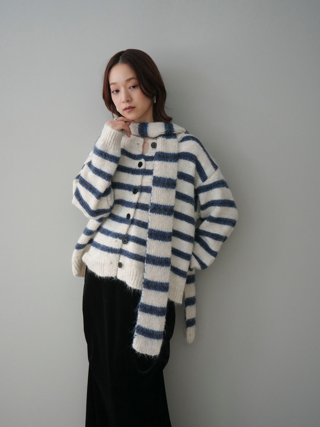 [SET]ボウタイ付きボーダーニットプルオーバー+ボウタイ付きボーダーニットプルオーバー(2set)