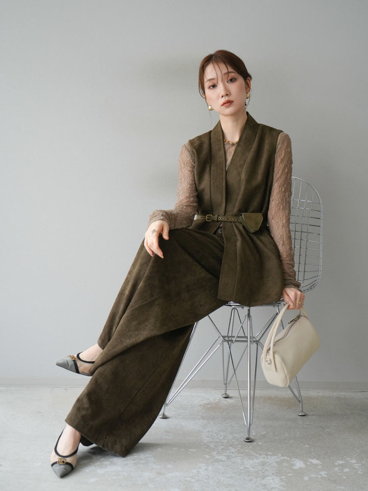 [SET]ポーチベルト付スウェードジレ×パンツSET UP(2set)