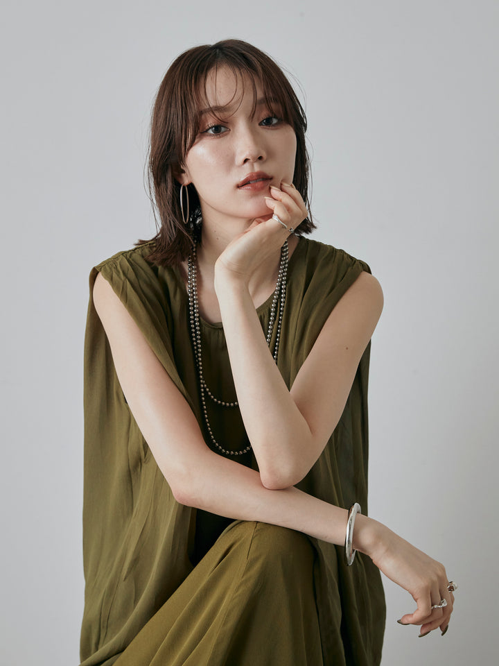 [預購] 透視褶肩襯衫/綠色