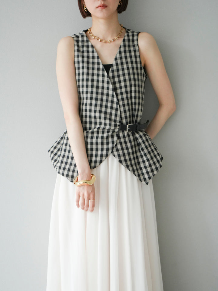 [SET]ベルトデザインバルーンブラウス+シフォンフレアスカート(2set)