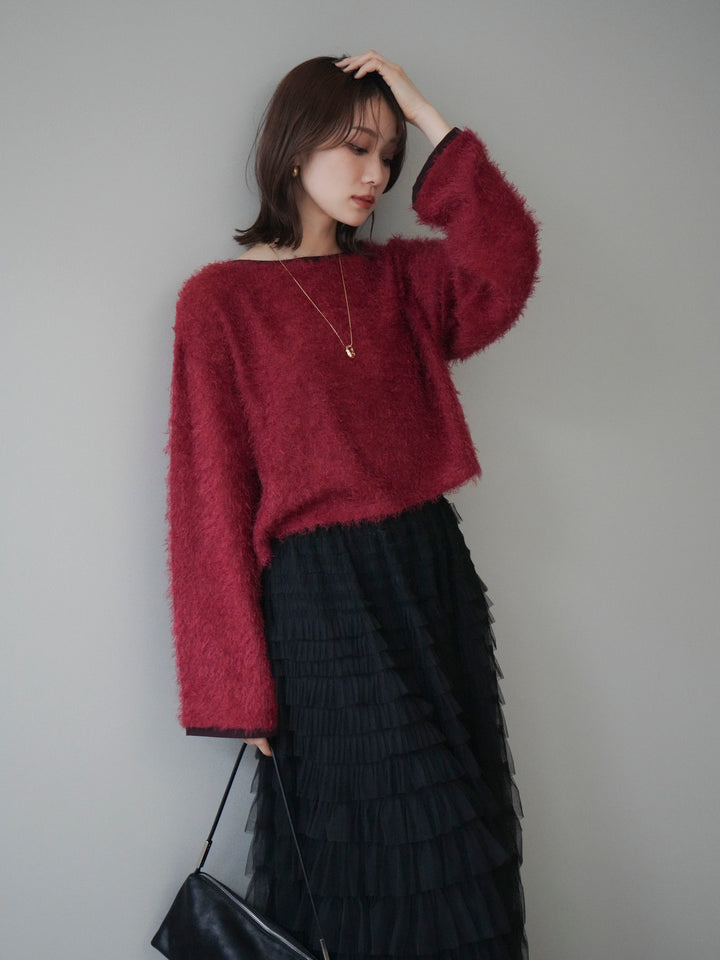 [予約]バイカラー2WAYシャギーニットカーディガン/red