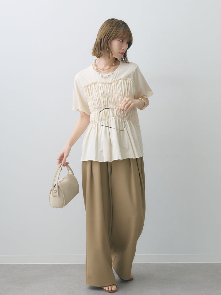 [SET]クールタッチシャーリングTEE+クレープデシンタックワイドパンツ(2set)