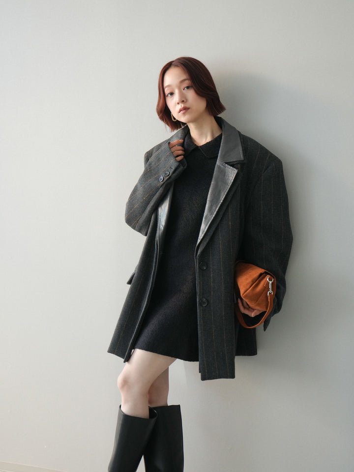 [SET]襟付きブークレミニワンピース+レイヤードデザインツイードテーラードジャケット(2set)