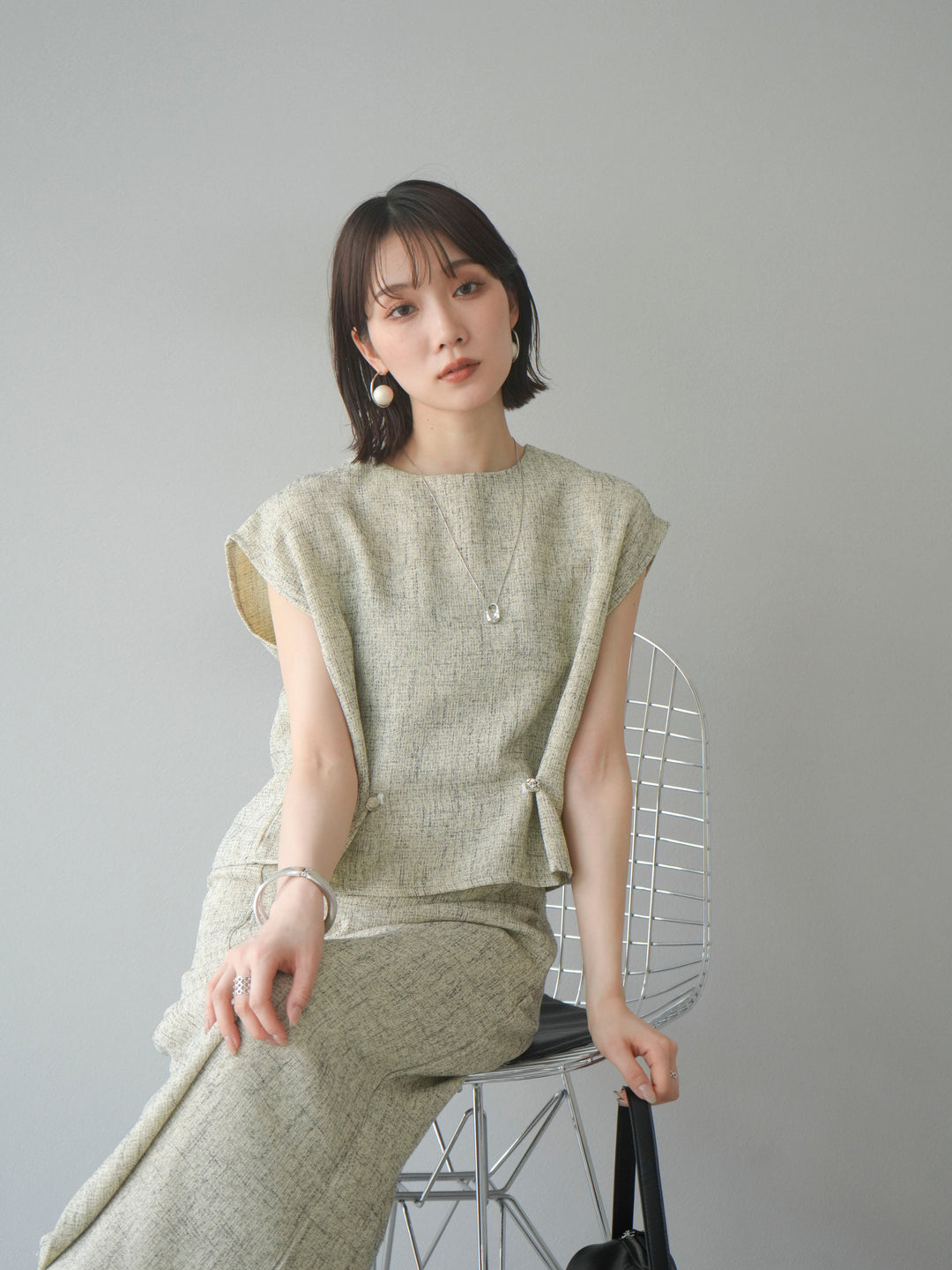 [予約]サマーツイードぺプラムブラウス/ベージュ