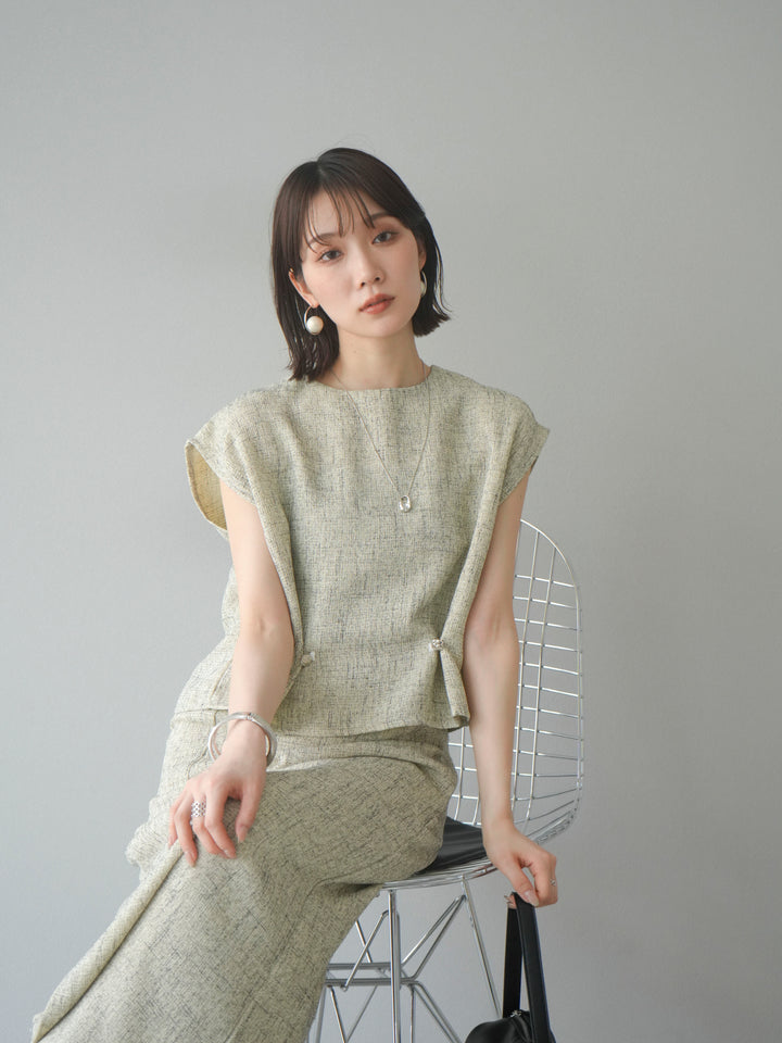 [予約]サマーツイードぺプラムブラウス/ベージュ