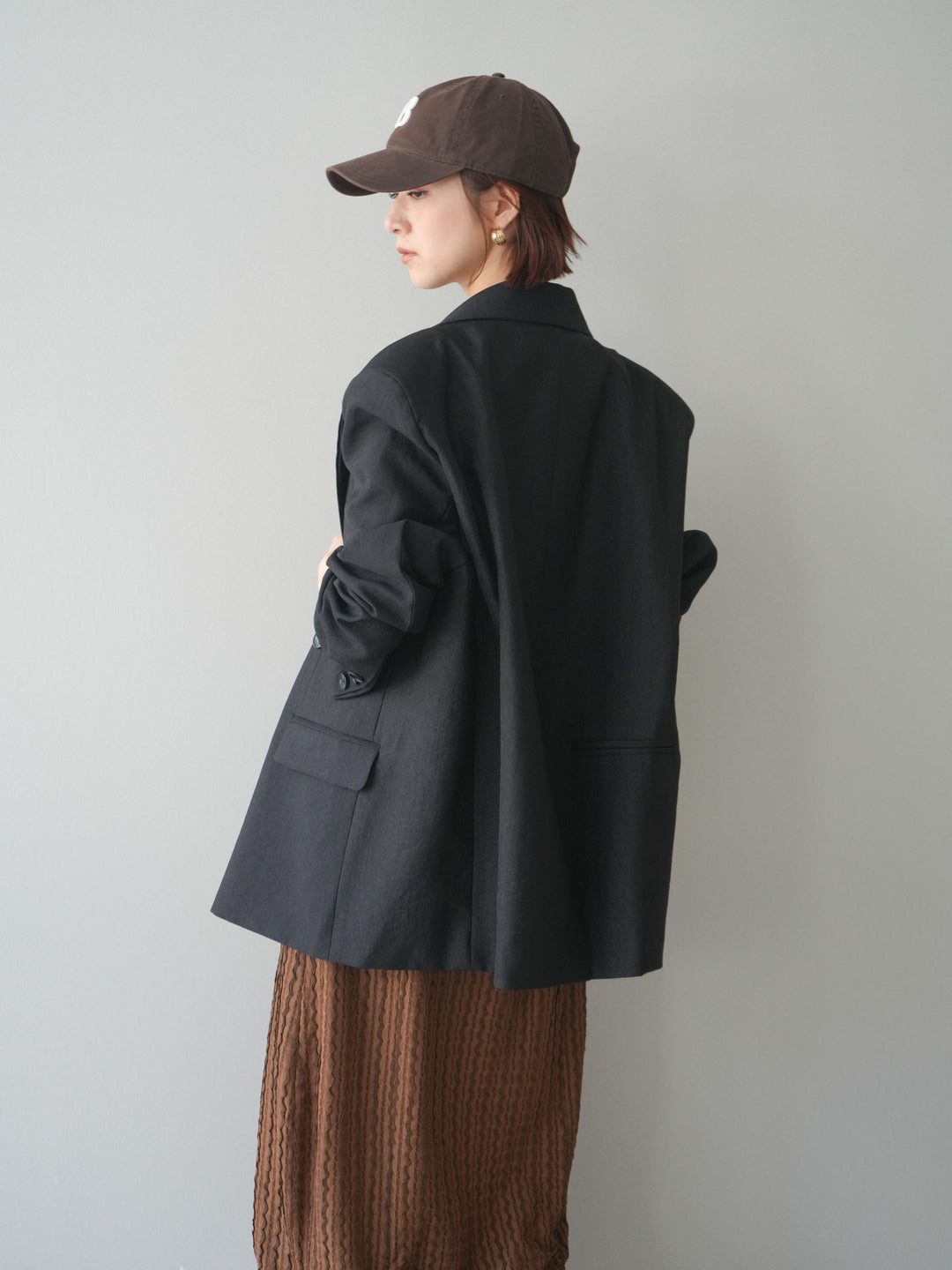 [SET]シャーリングジャガードノースリーブワンピース+エフォートレステイラードジャケット(2set)